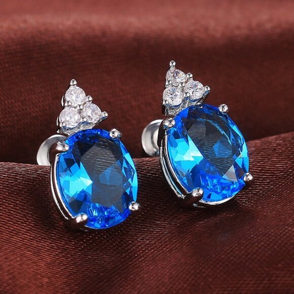 🎀  Beautiful Big Colorful Oval CZ Pure Romantic Stud Earring For Women, HA4269